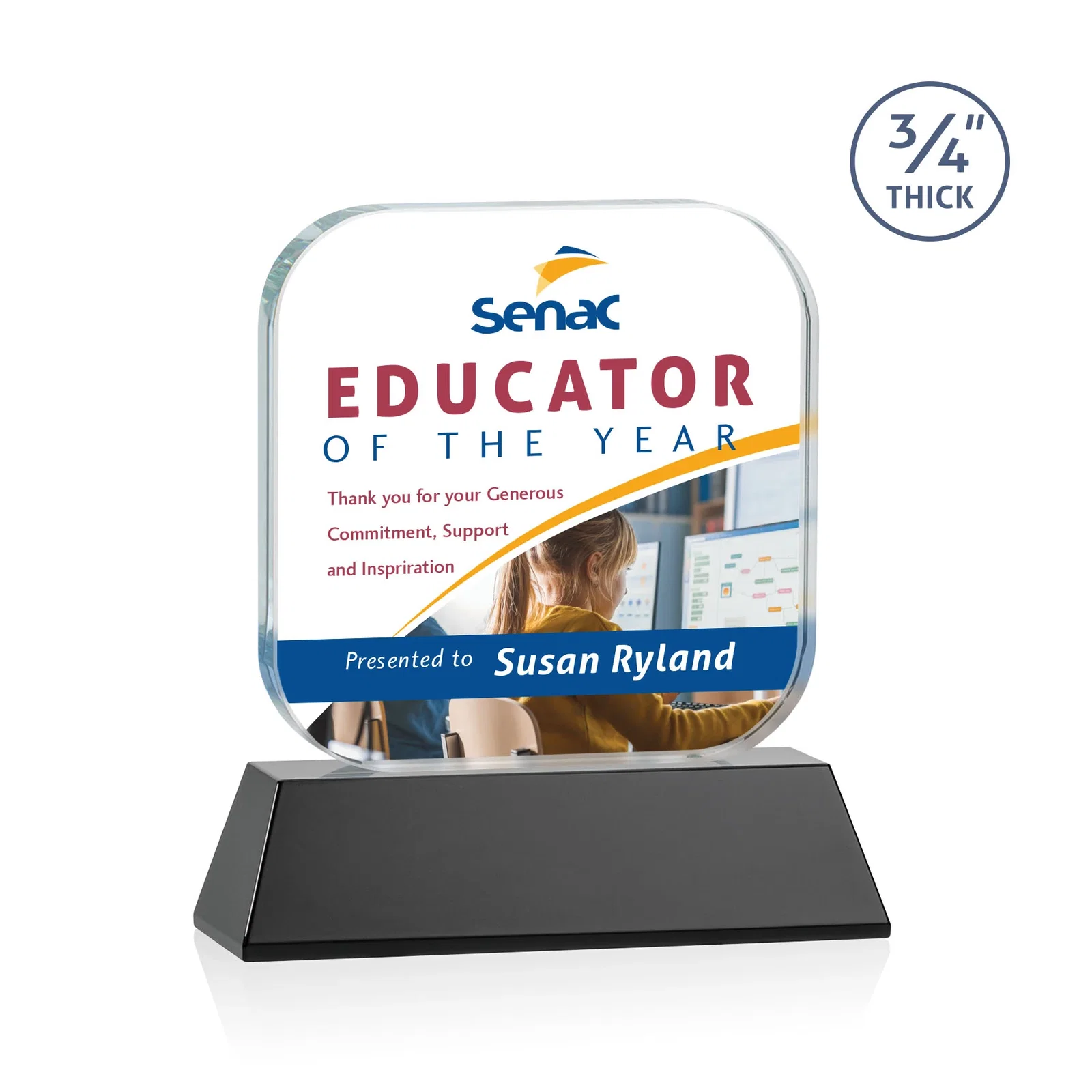 Custom printed Starfire Crystal App-Icon Award on an Optical Crystal Base, awards for volunteer appreciation