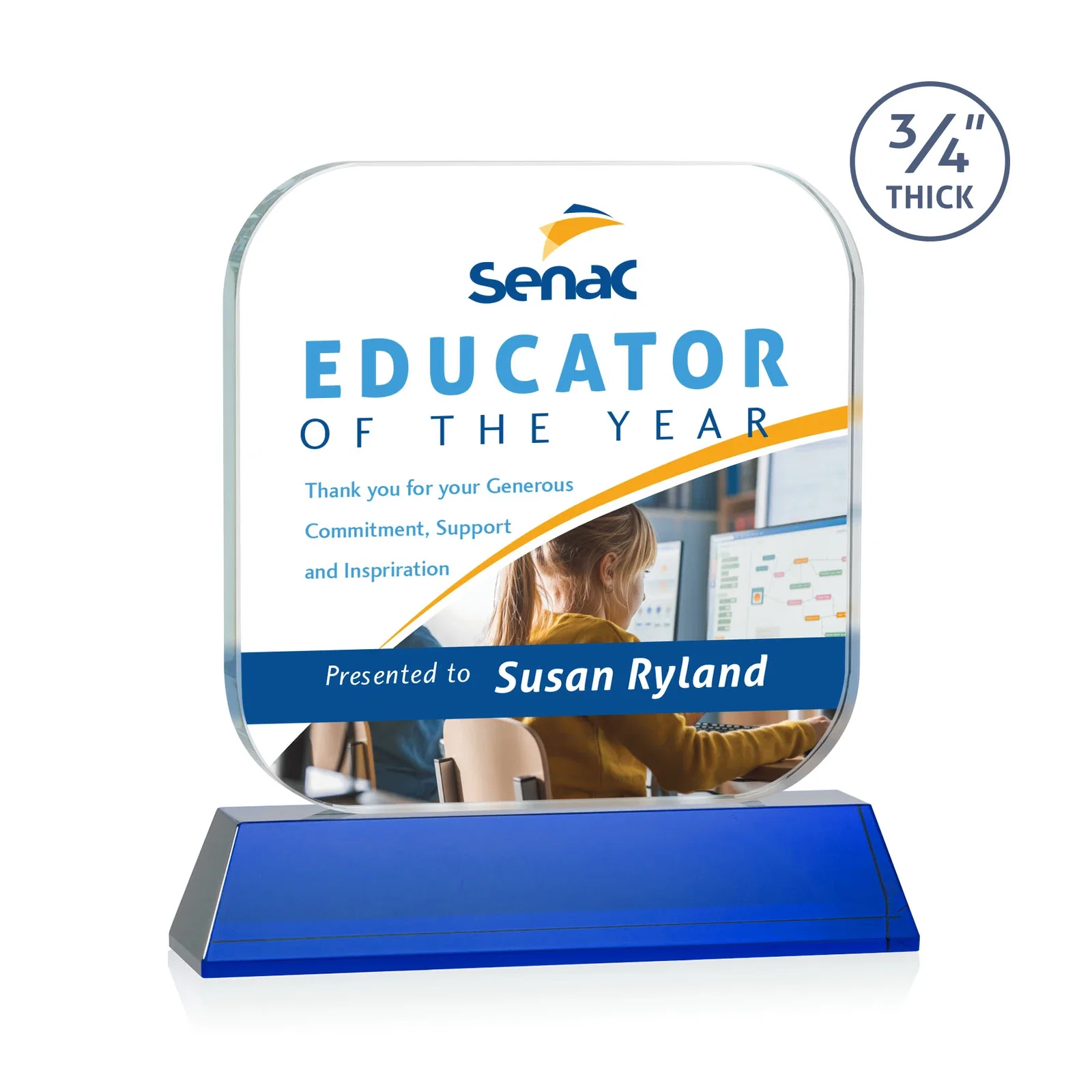 Customized Starfire Crystal App-Icon Award on an Optical Crystal Base, awards for retirement presentations