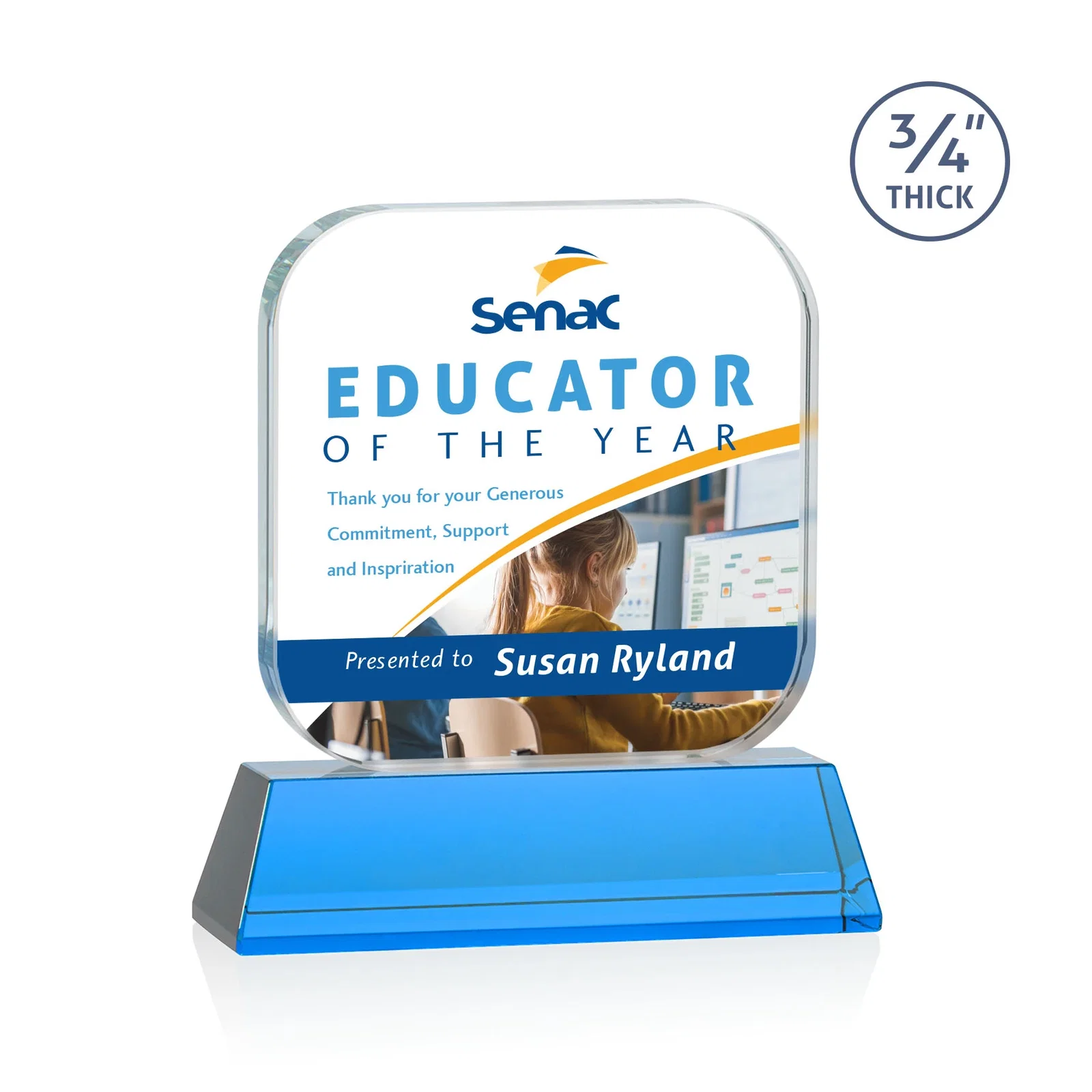 Custom engraved Starfire Crystal App-Icon Award on an Optical Crystal Base, awards for employee recognition