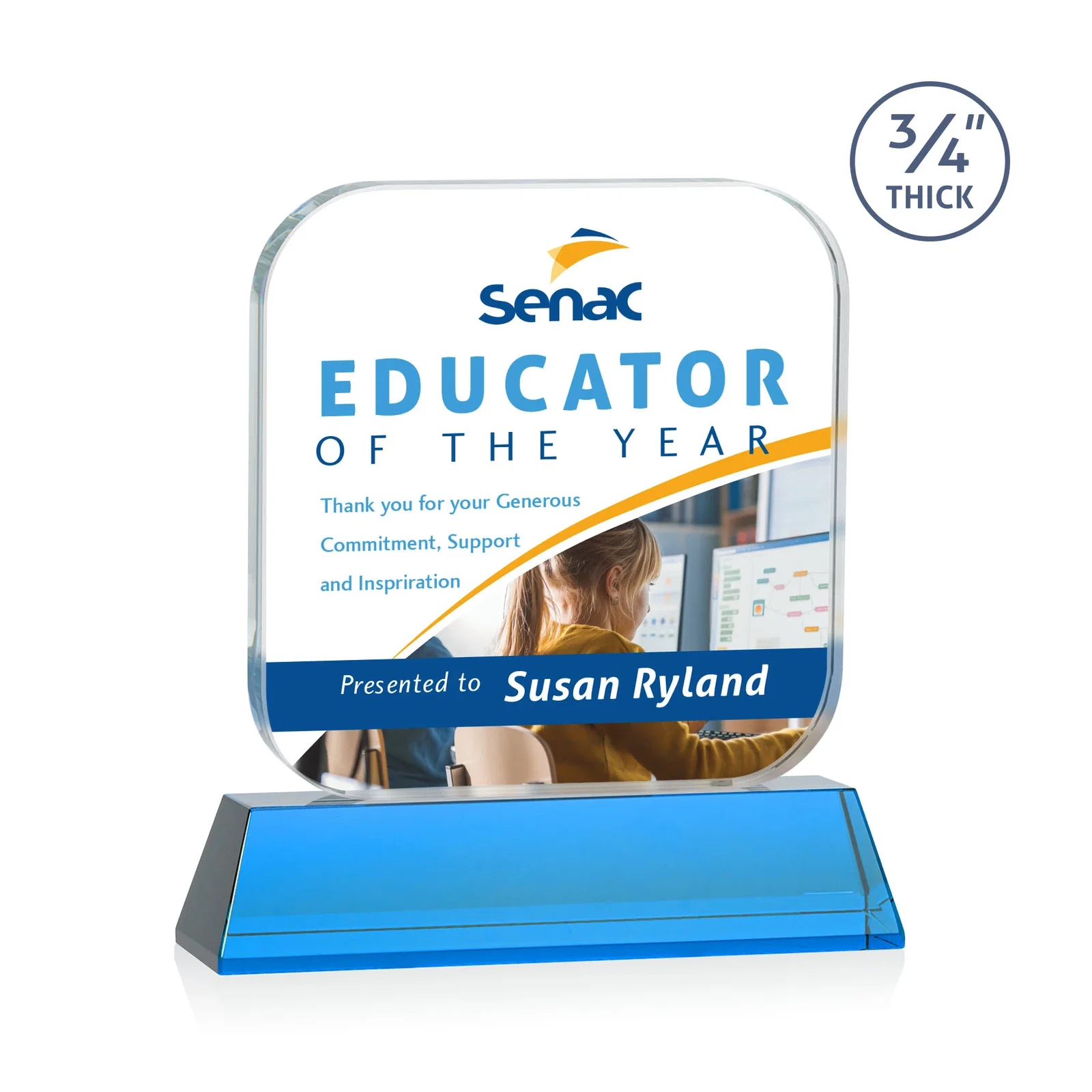 Custom engraved Starfire Crystal App-Icon Award on an Optical Crystal Base, awards for corporate award ceremonies