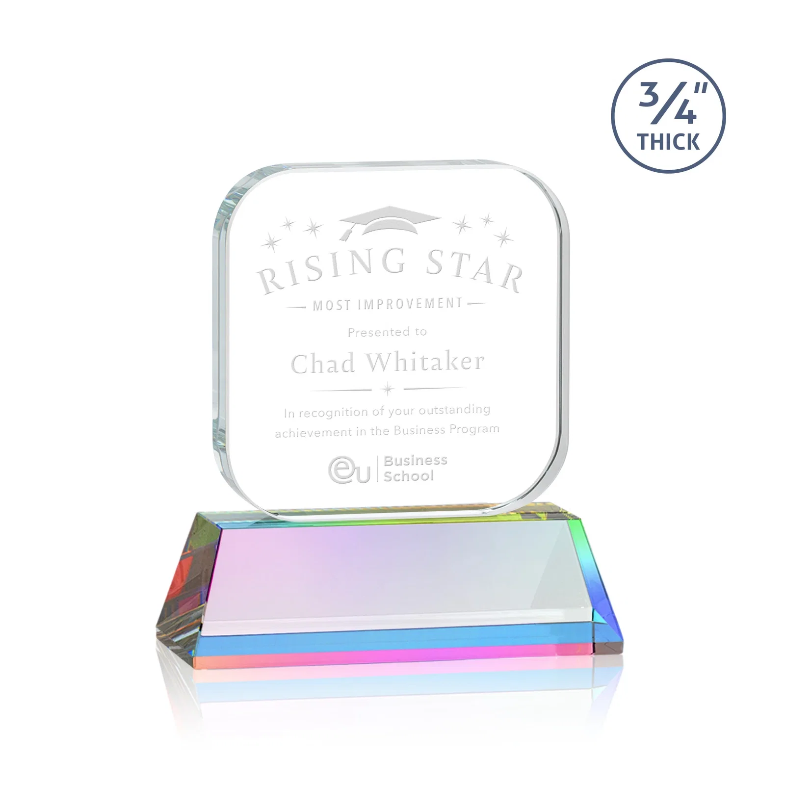 Custom engraved Starfire Crystal App-Icon Award on an Optical Crystal Base, awards for volunteer appreciation