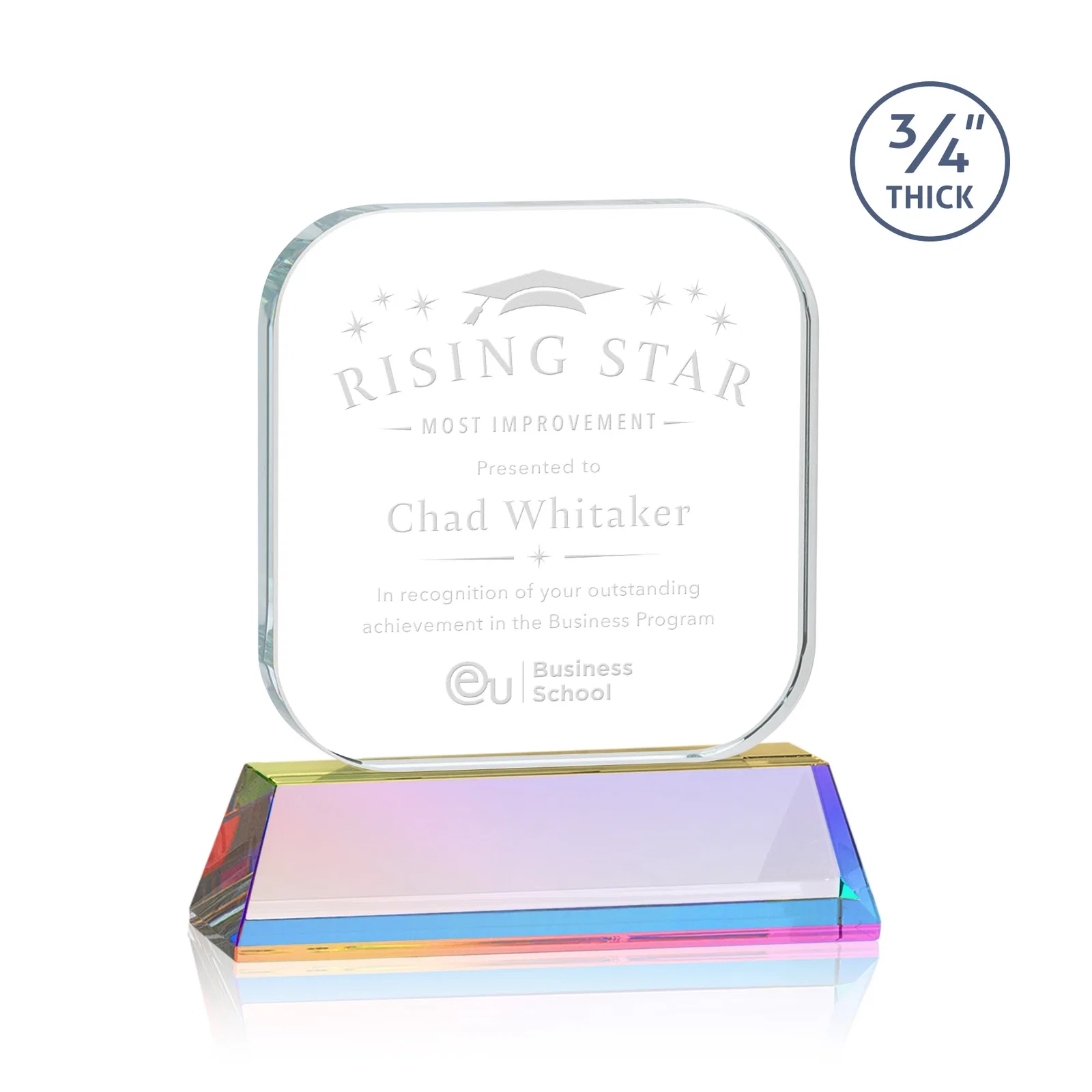 Custom engraved Starfire Crystal App-Icon Award on an Optical Crystal Base, awards for dealer and partner awards