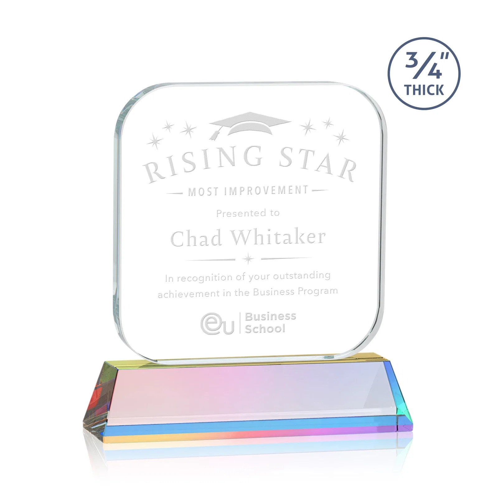 Custom engraved Starfire Crystal App-Icon Award on an Optical Crystal Base, awards for company anniversary events