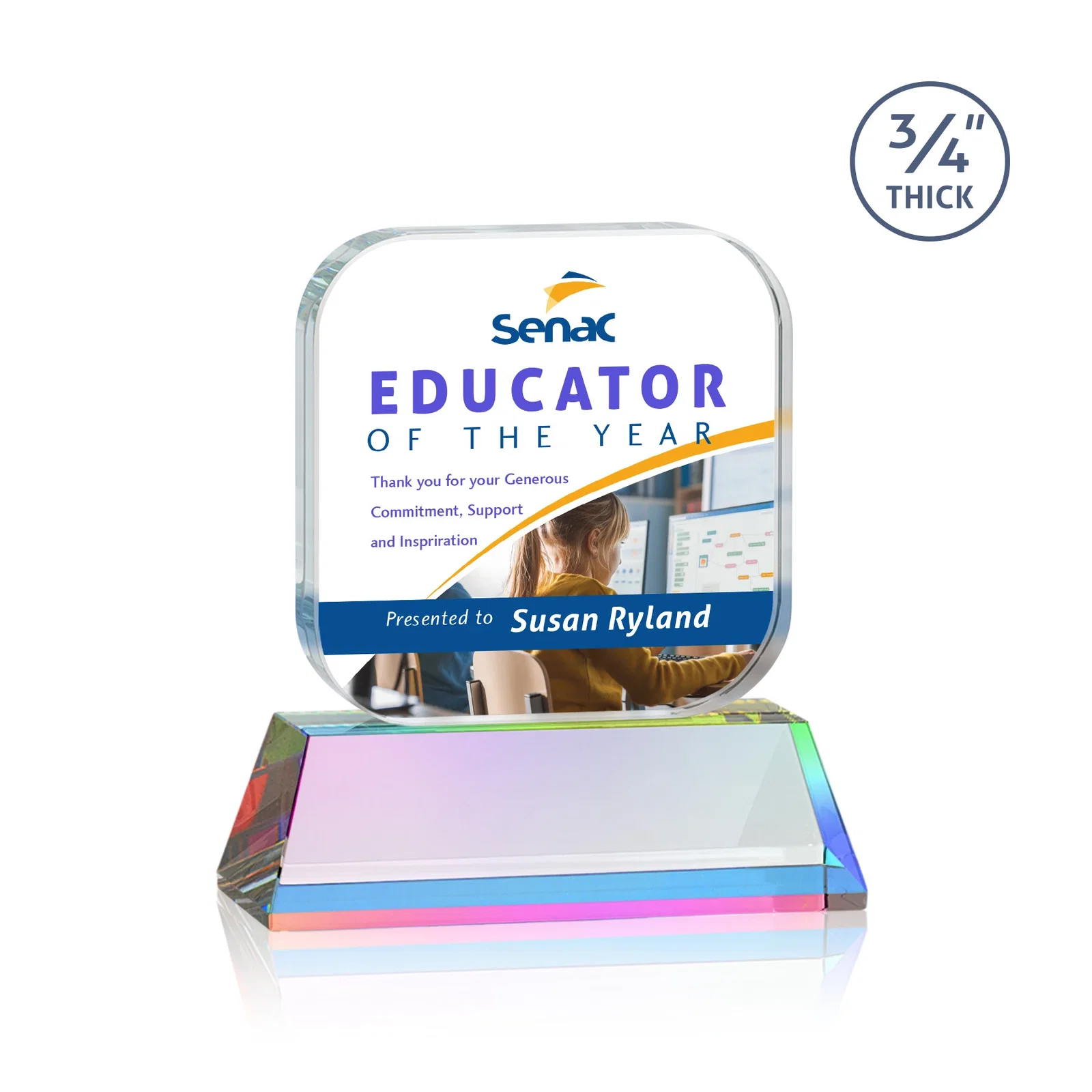 Custom Starfire Crystal App-Icon Award on an Optical Crystal Base, awards, with your logo for service anniversary gifts