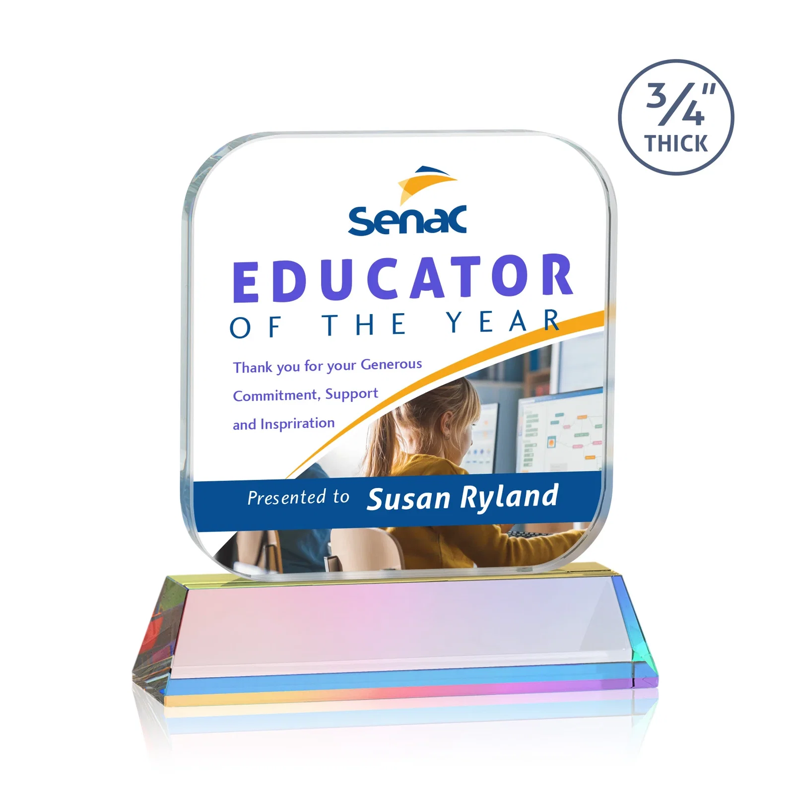 Custom Starfire Crystal App-Icon Award on an Optical Crystal Base, awards, with your logo for retirement presentations