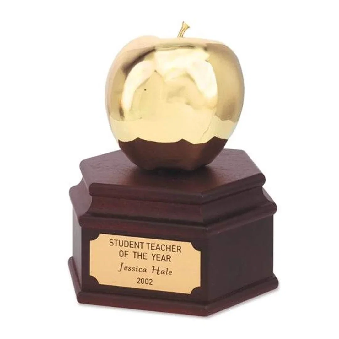 Custom 24K Gold Apple Award on Mahogany Walnut Base for employee recognition