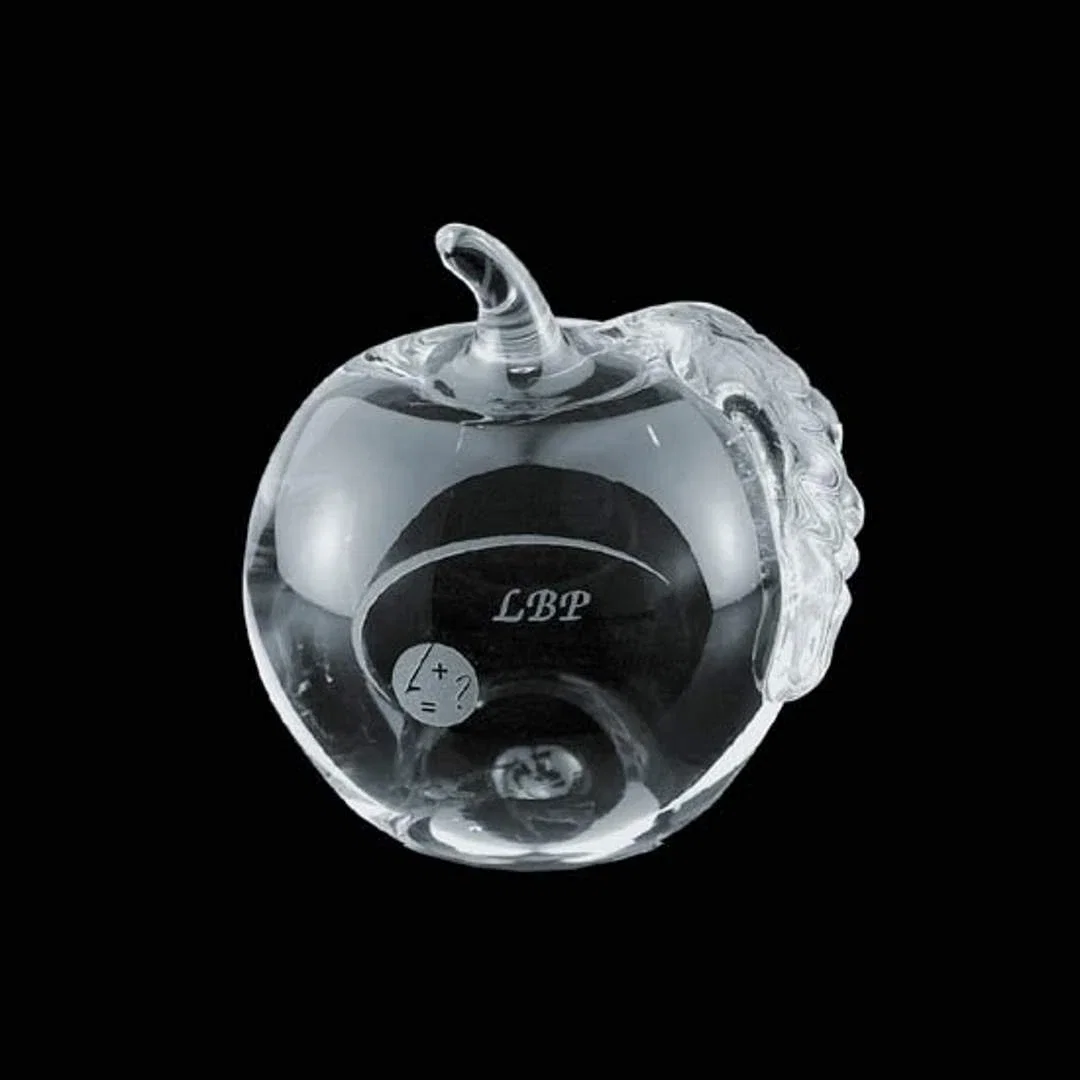 Custom Glass Apple Award, 2.75"-3.5" with Molded Stem and Leaf, teacher appreciation gift for employee recognition