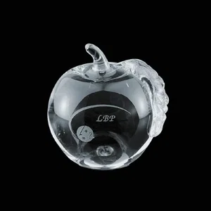 Glass Apple Award, 2.75"-3.5" with Molded Stem and Leaf
