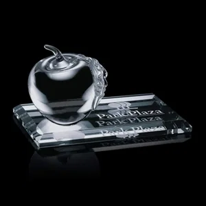 Glass Apple Award on Ridged Rectangular Base, 6" x 3"
