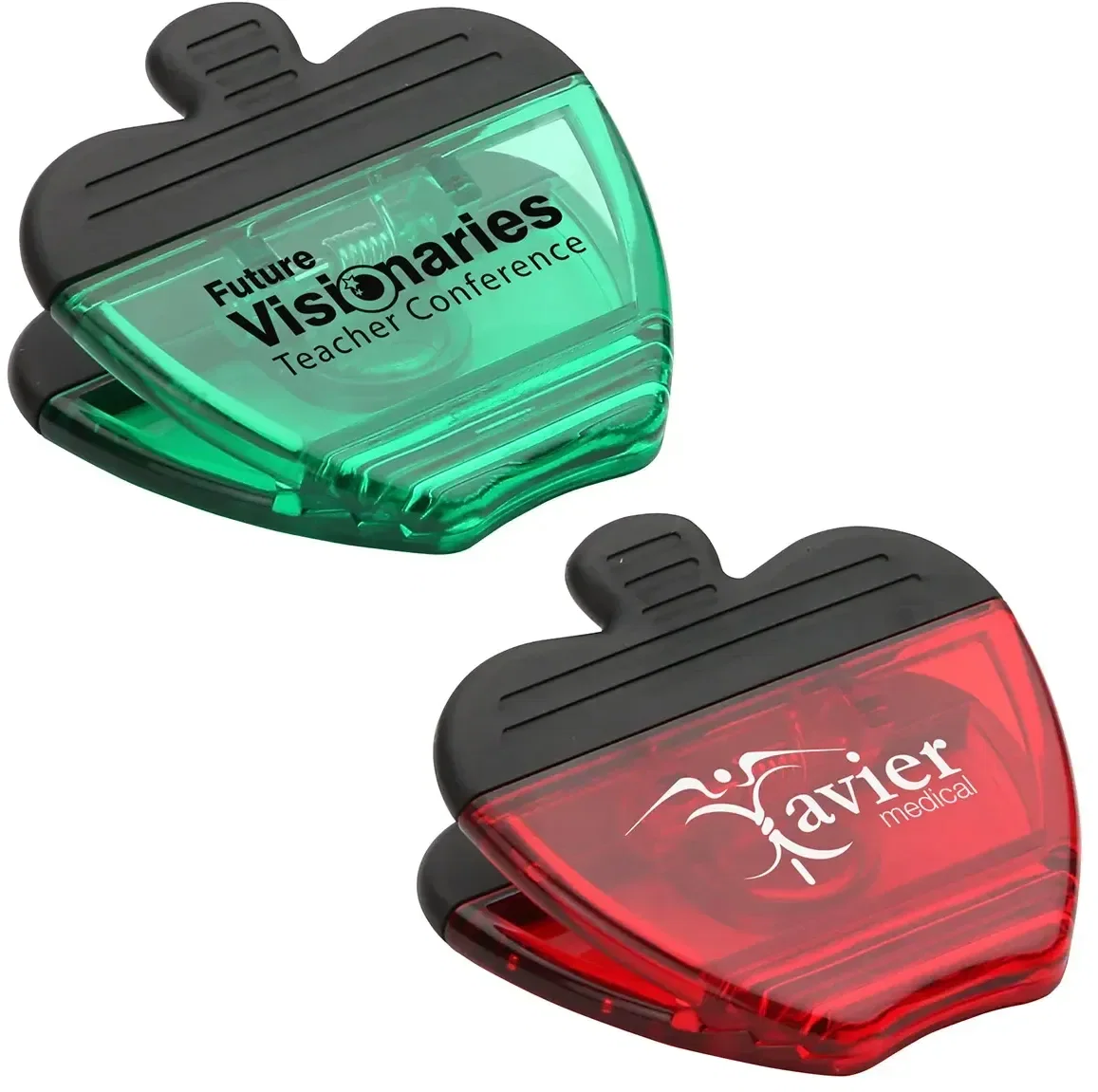 Apple-Shaped Magnetic Power Clip, custom branded apple magnet clip holding notes on steel