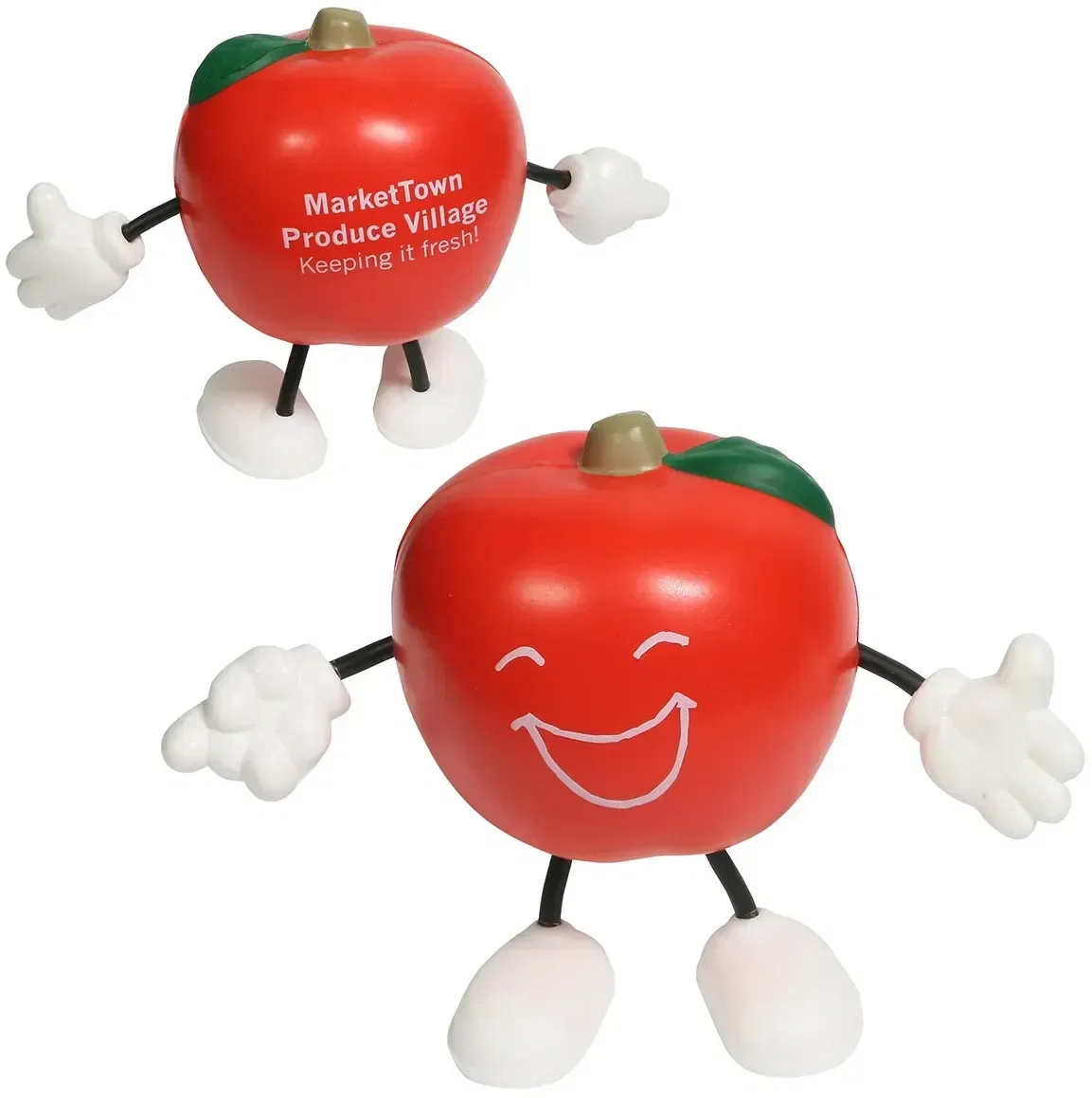 Apple Stress Reliever Figurine, a promotional rounded-apple squeeze toy with custom logo imprint space
