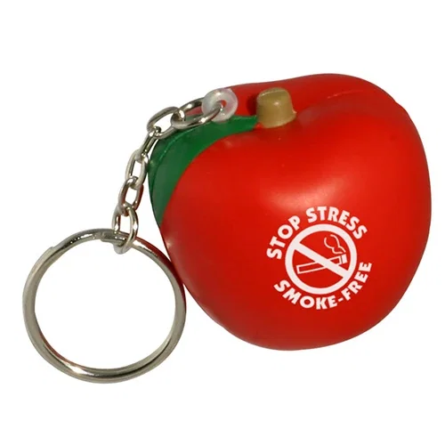 Apple Stress Reliever Key Chain, a branded glossy-apple squeeze toy keyring for custom logo giveaways