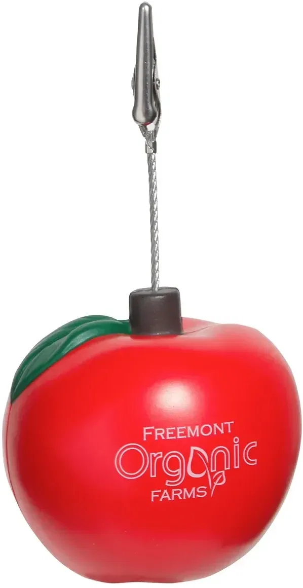 Custom Apple Stress Reliever Memo Holder, branded apple squeeze toy holding notes upright with logo print