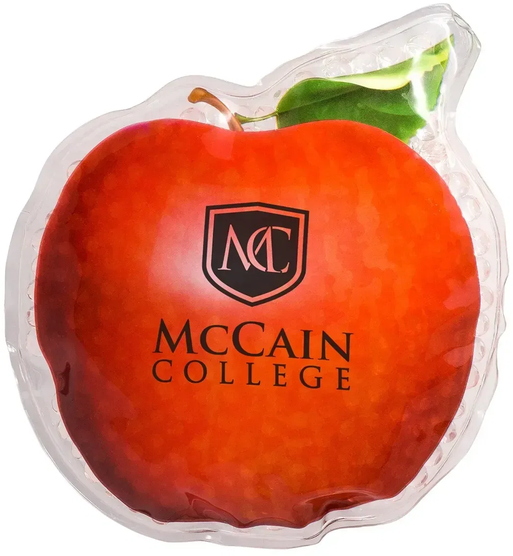 Aqua Pearls Apple Art custom hot/cold pack, branded apple-shaped therapy pack for schools