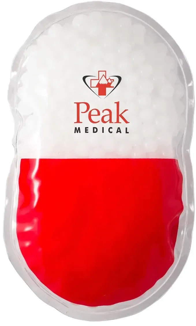 Side view of the branded Aqua Pearls capsule hot and cold pack, a promotional wellness giveaway