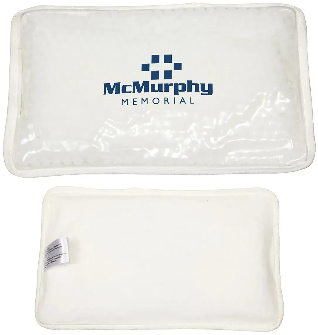 Promotional plush hot and cold pack reverse side detail