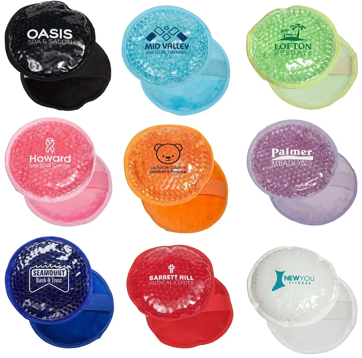 Aqua Pearls Plush Round Hot/Cold Pack, custom promotional therapy pack plush side front view