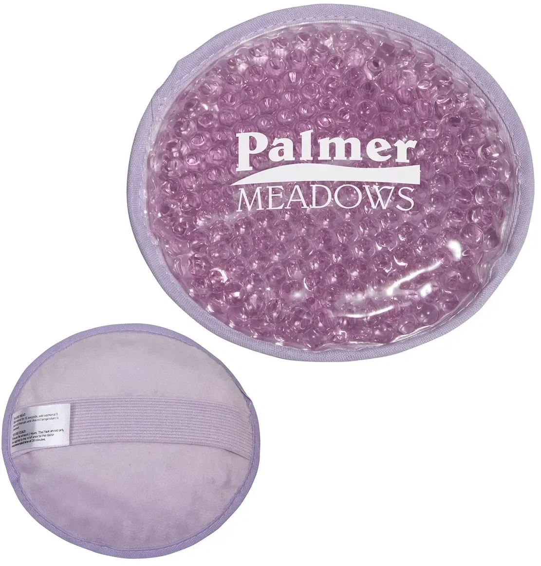 Promotional Aqua Pearls round hot/cold pack angled view of plush texture