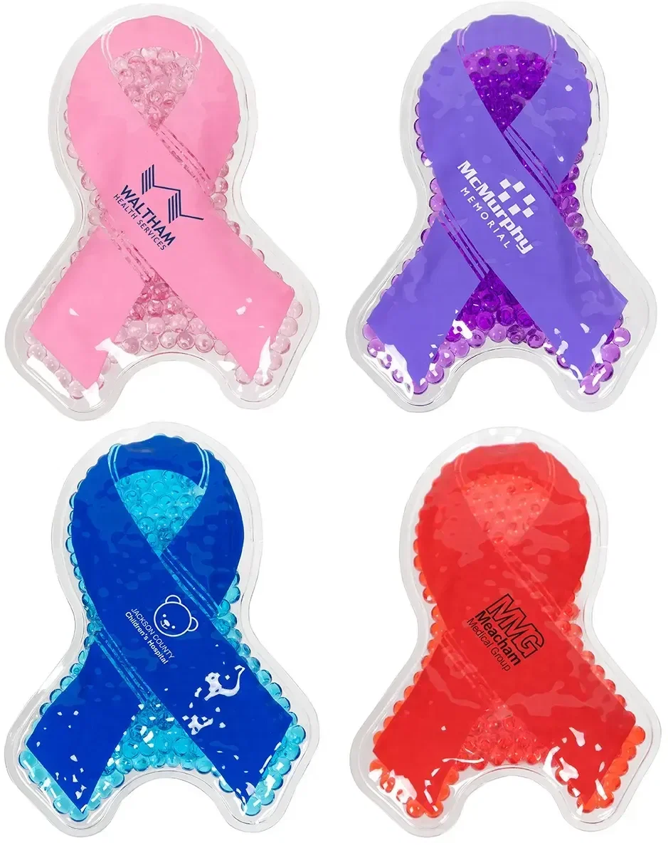 Aqua Pearls Ribbon custom hot/cold pack front view, branded awareness-ribbon therapy pack