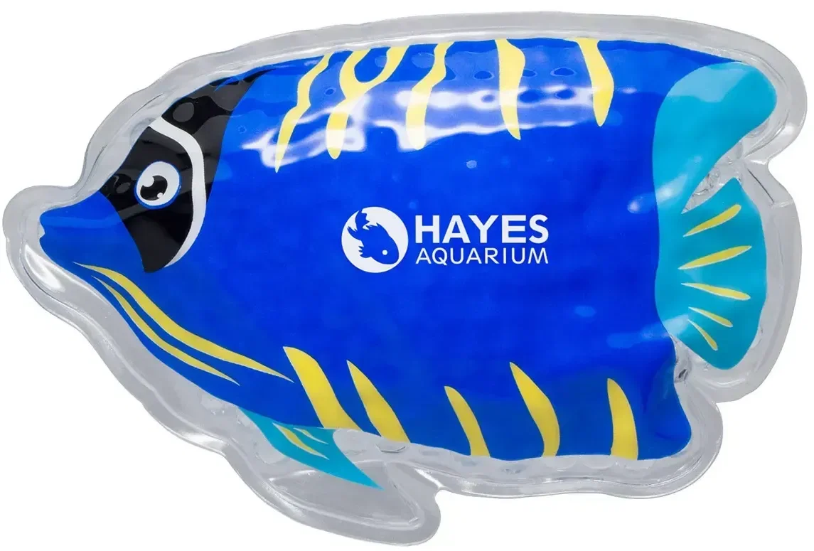 Aqua Pearls Tropical Fish custom hot/cold pack, branded fish-shaped therapy pack for aquariums