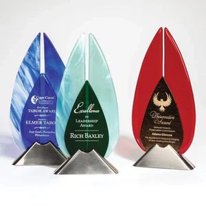 Fused Topaz and Sapphire Art Glass Award With 4.5 x 3 Inch Etch Area