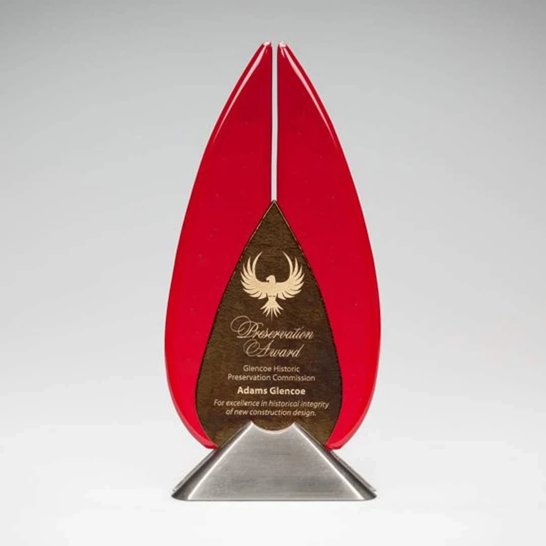 Custom Fused Topaz and Sapphire Art Glass Award With 4.5 x 3 Inch Etch Area, metal awards for sales achievement awards