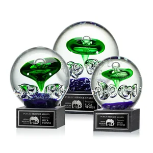 Glass Sphere Award on Black Square Marble Base