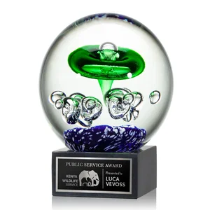 Glass Sphere Award on Black Square Marble Base