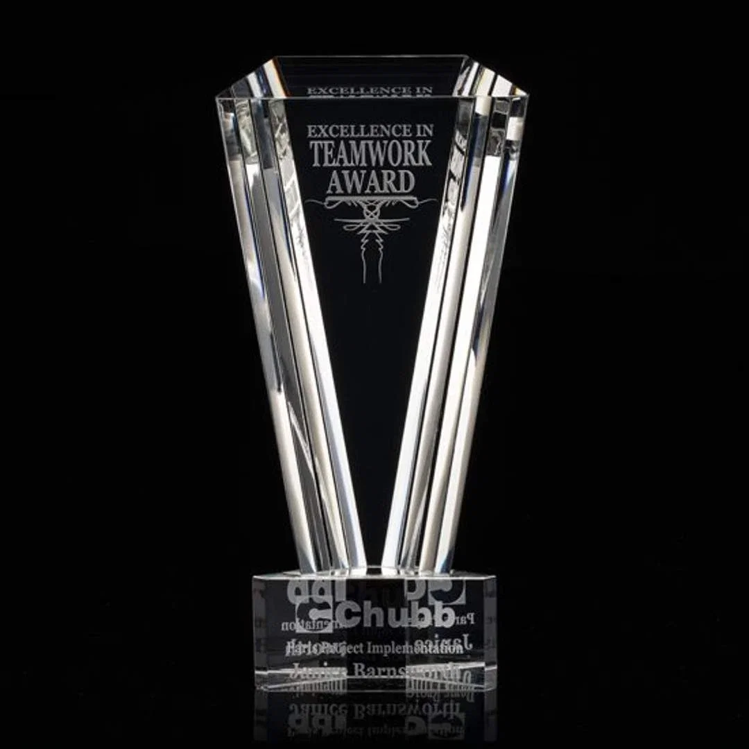 Custom Optical Crystal Tower Award With Laminated Stepped Bevels, awards for employee recognition