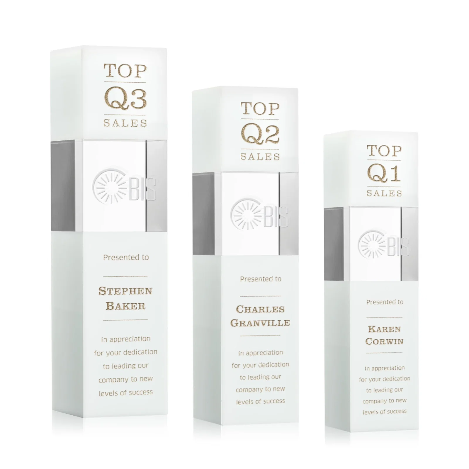 Custom Optical Crystal Tower Award with Beechwood Finish Option for employee recognition