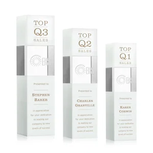 Optical Crystal Tower Award with Beechwood Finish Option