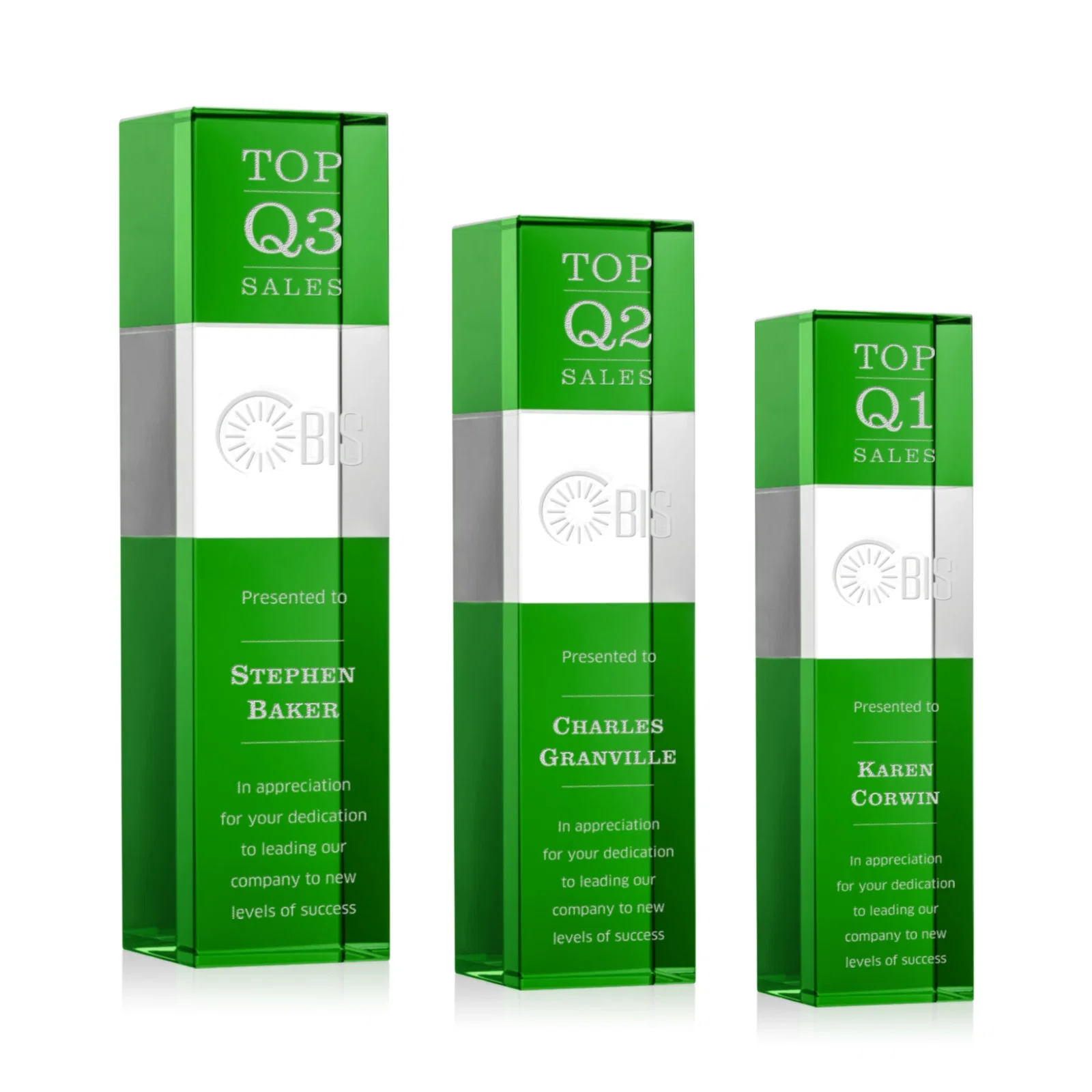 Personalized Optical Crystal Tower Award with Beechwood Finish Option for employee recognition