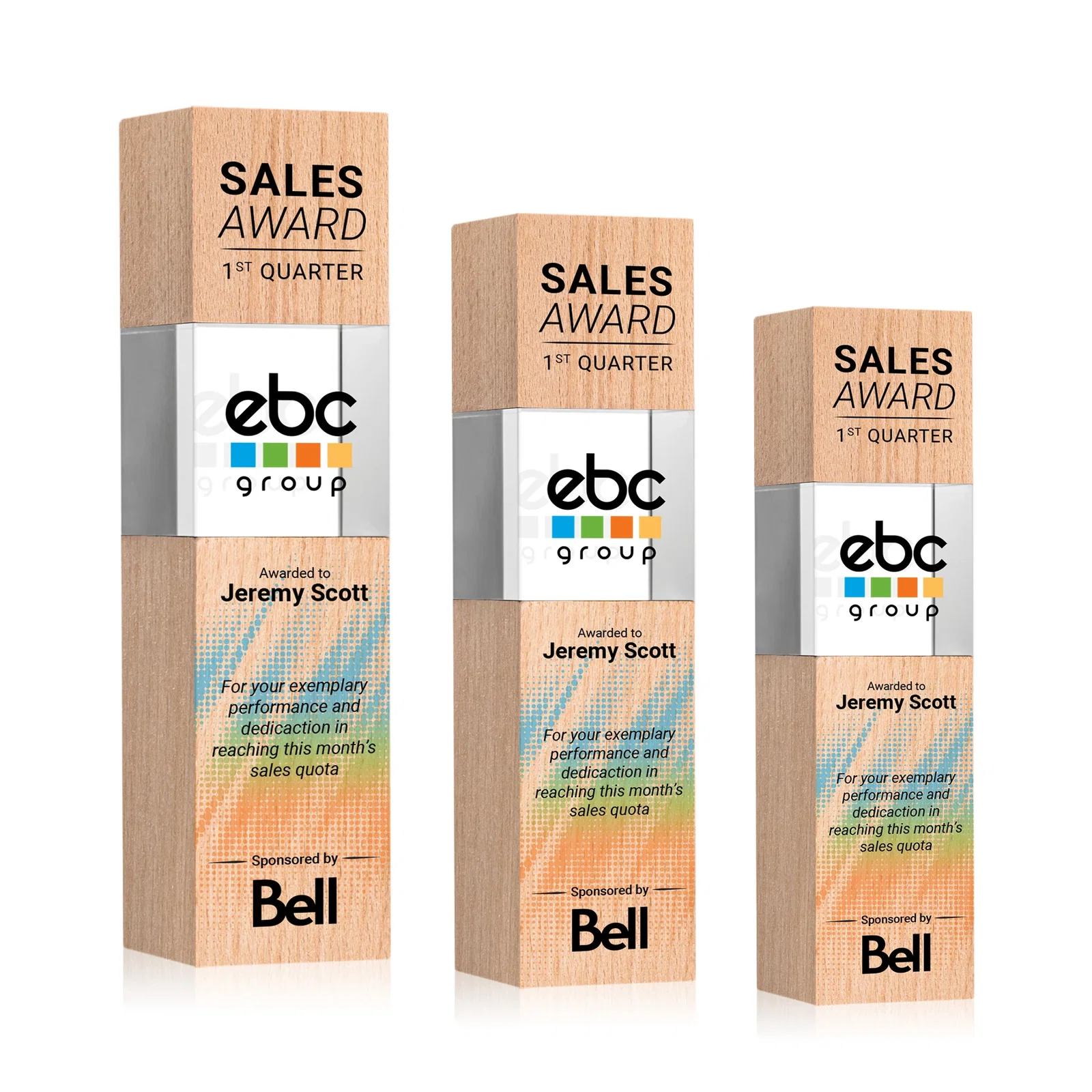 Promotional Optical Crystal Tower Award with Beechwood Finish Option for employee recognition