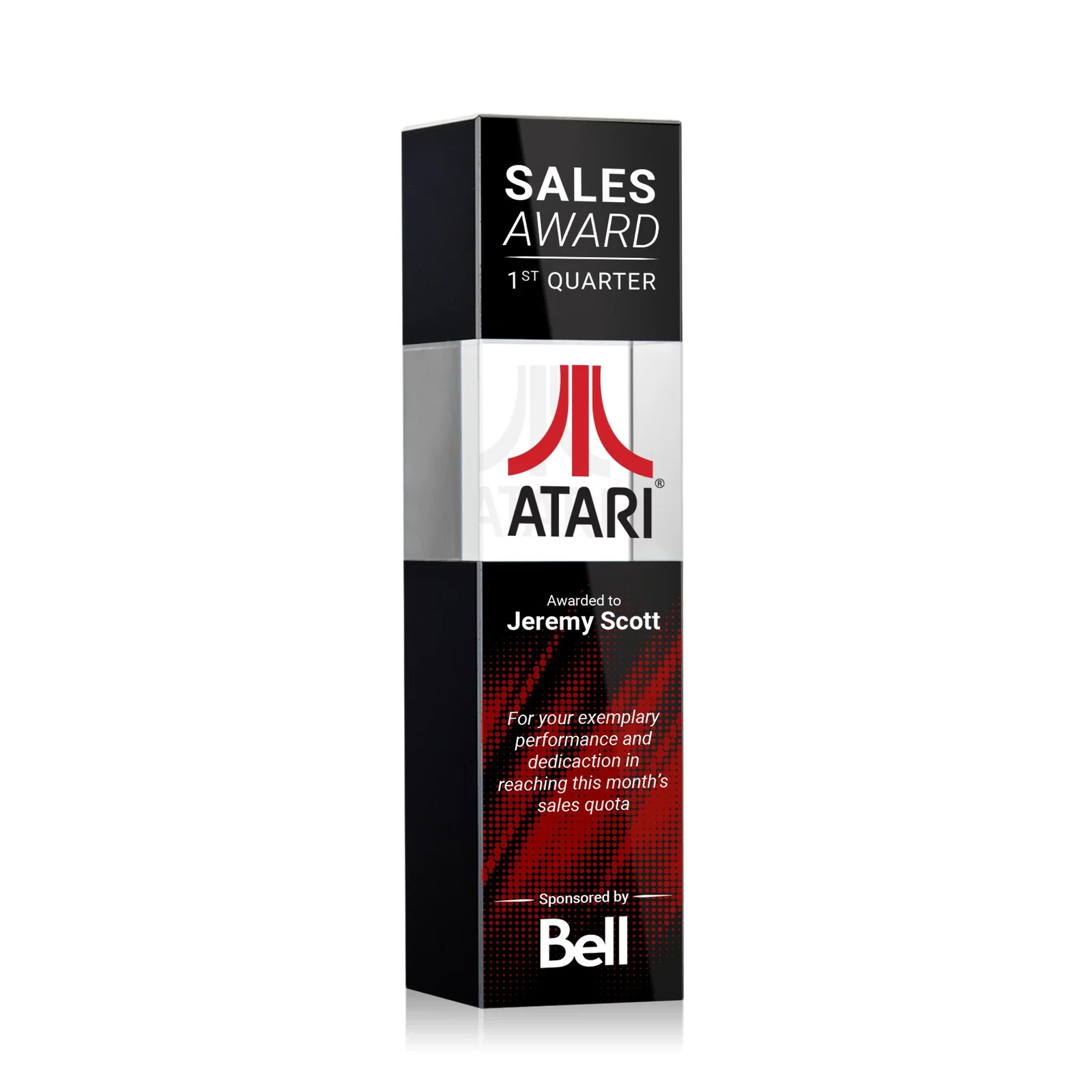 Promotional Optical Crystal Tower Award with Beechwood Finish Option for volunteer appreciation