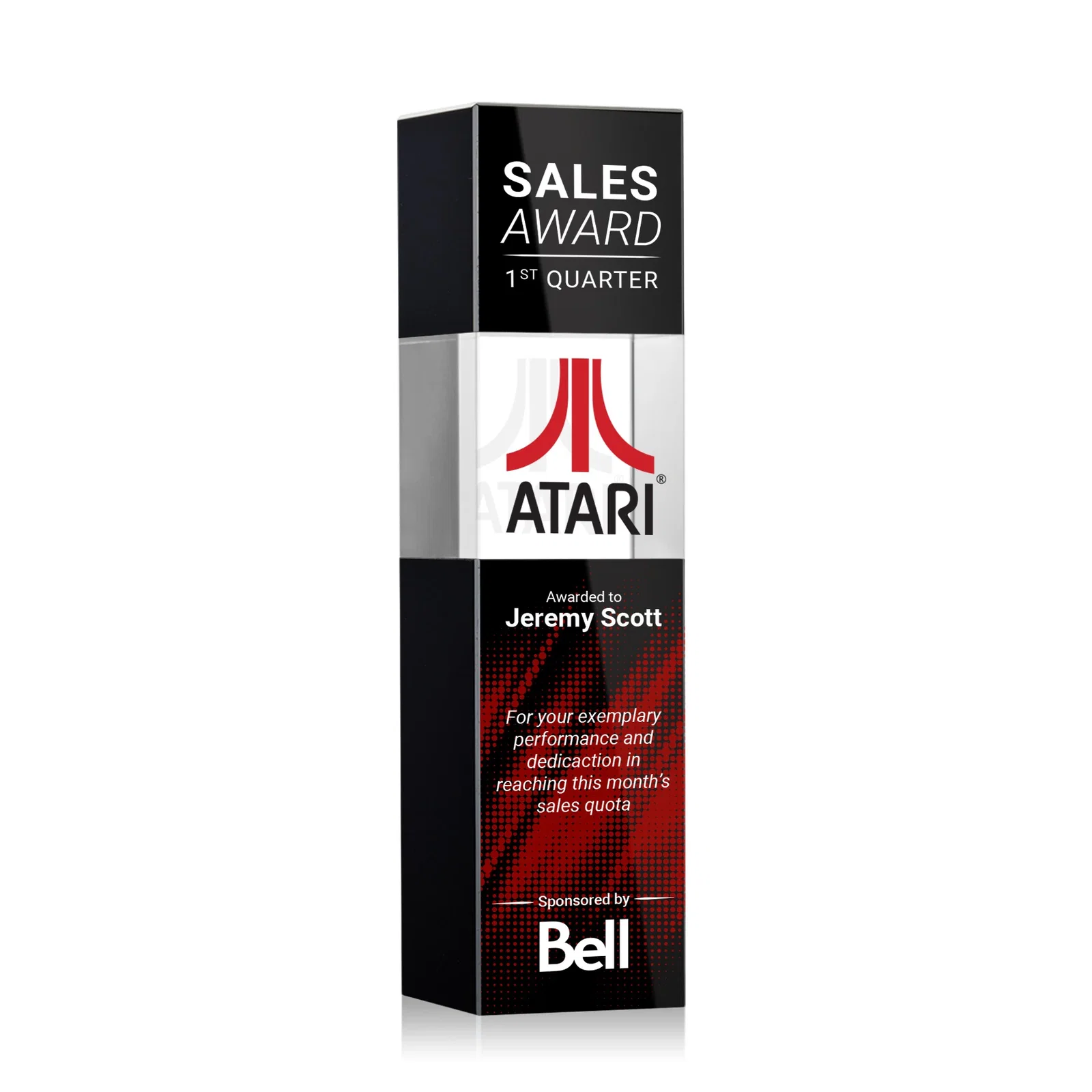 Promotional Optical Crystal Tower Award with Beechwood Finish Option for dealer and partner awards