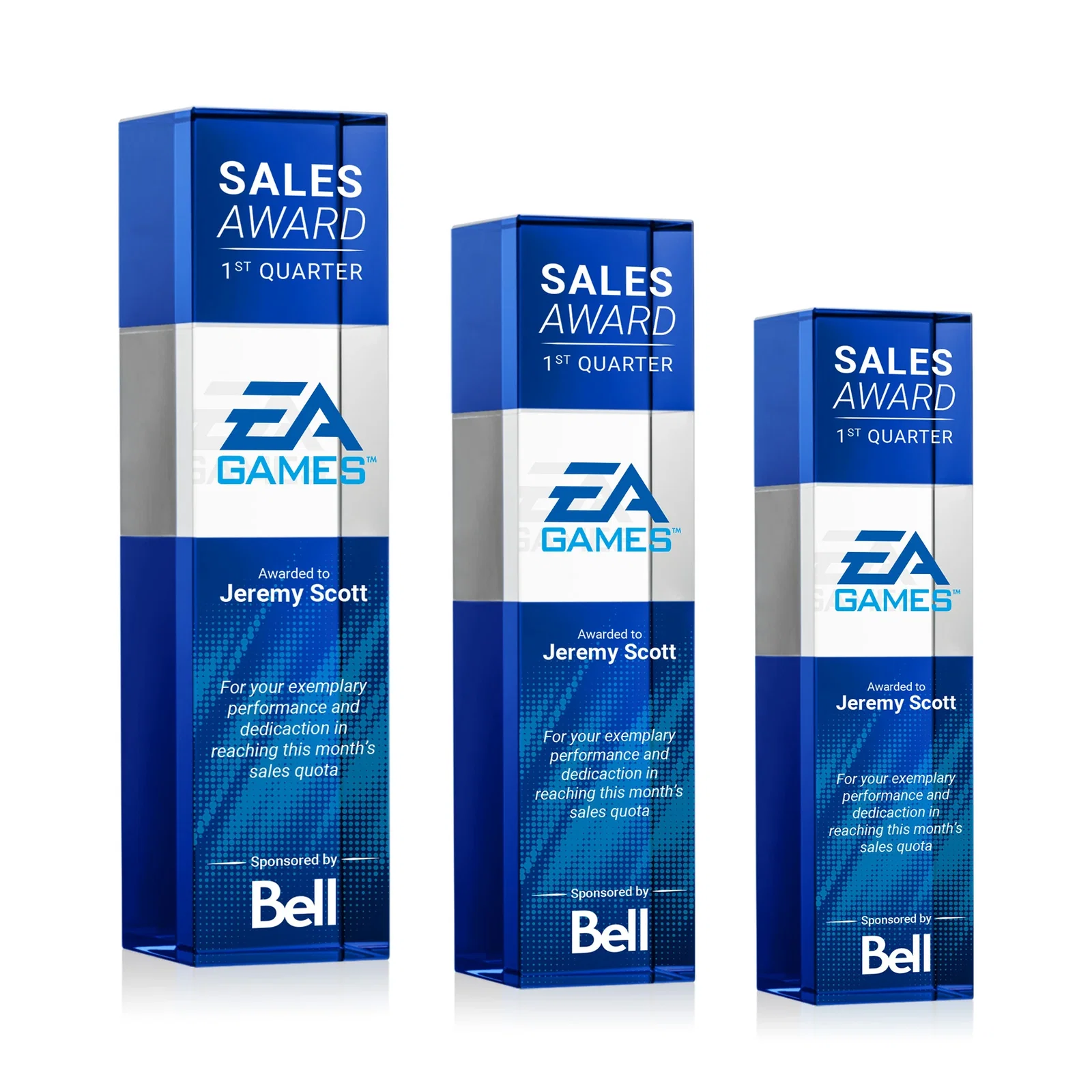 Branded Optical Crystal Tower Award with Beechwood Finish Option for employee recognition
