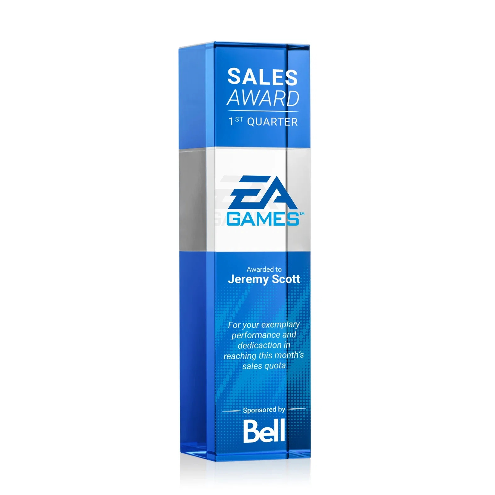 Branded Optical Crystal Tower Award with Beechwood Finish Option for graduation ceremonies