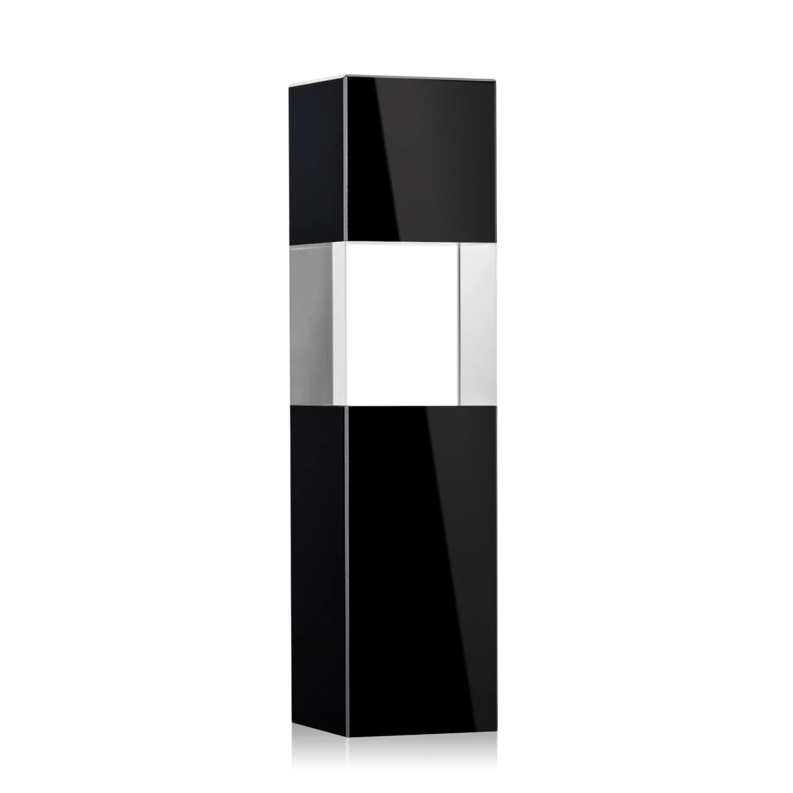 Custom printed Optical Crystal Tower Award with Beechwood Finish Option for retirement presentations