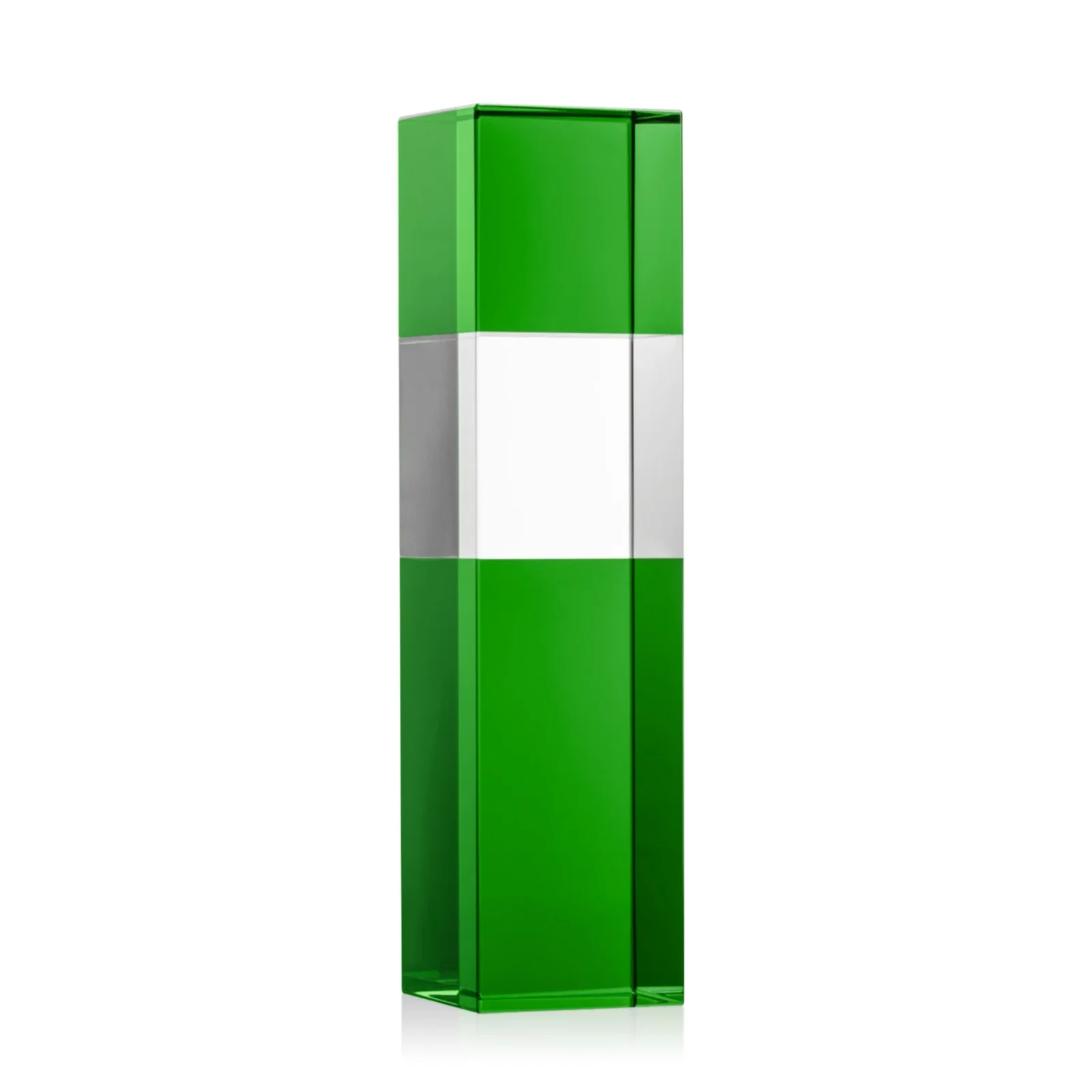 Custom printed Optical Crystal Tower Award with Beechwood Finish Option for dealer and partner awards