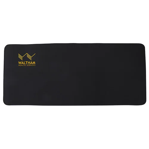 Custom branded Arcade super-size gaming mouse pad, top view of extended promotional desk mat