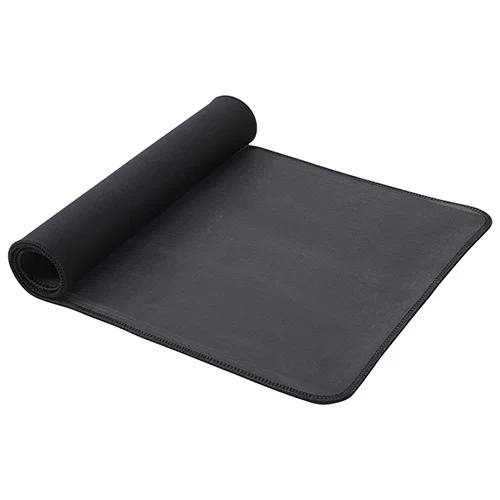 Close-up of Arcade gaming mouse pad stitched edge, custom branded promotional desk mat detail