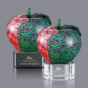 Frosted Hand-Blown Glass Apple Award in Green, Red, or Blended Tones
