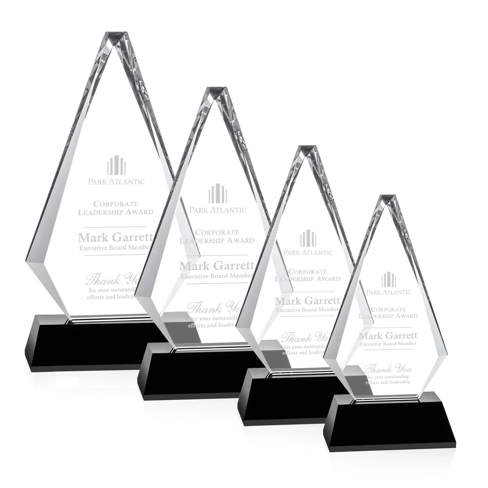 Custom Optical Crystal Diamond Award on a Matching Beveled Base for employee recognition