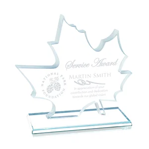 Maple Leaf-Shaped Starfire Crystal Award, Deep Etched