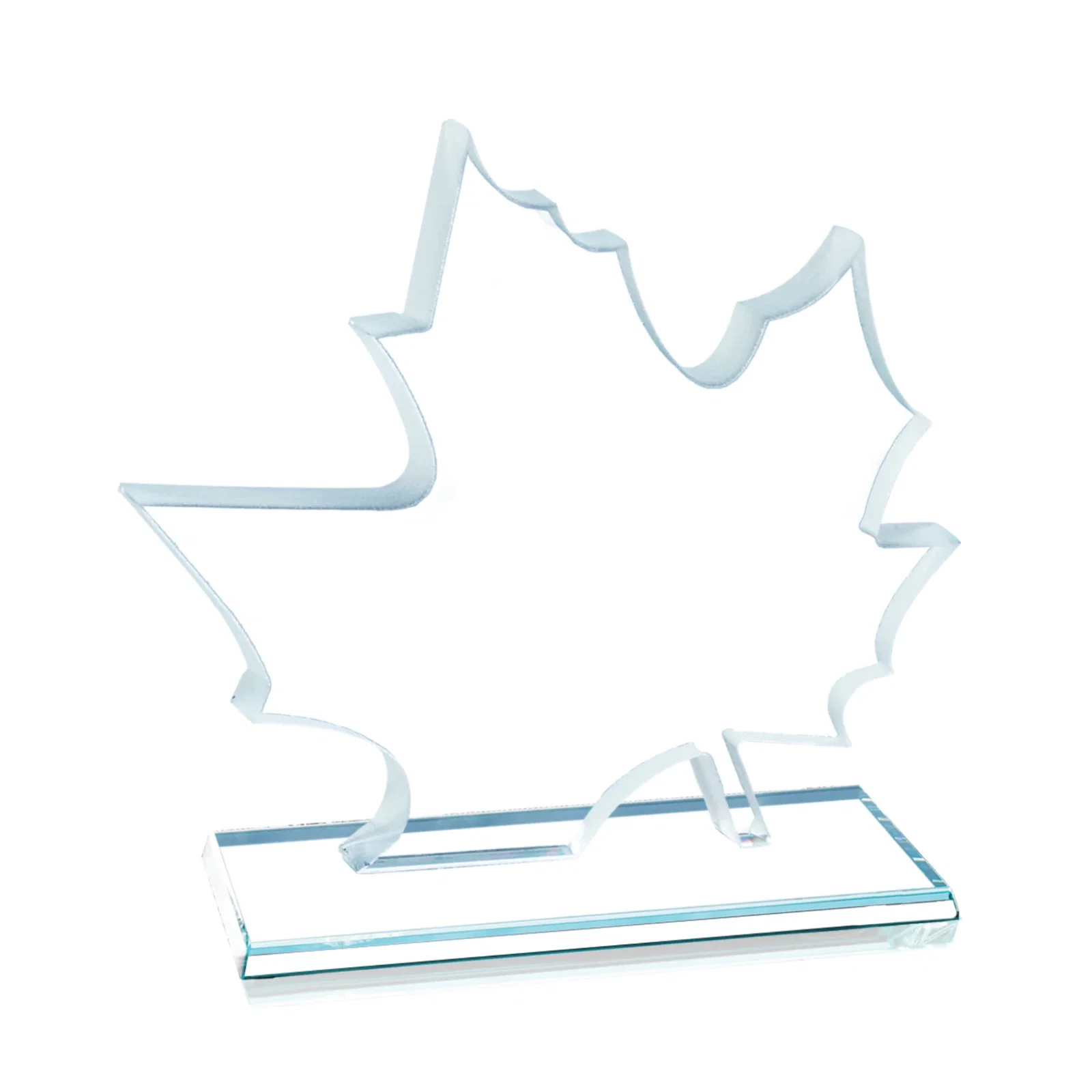 Custom Maple Leaf-Shaped Starfire Crystal Award, Deep Etched for retirement presentations