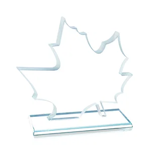 Maple Leaf-Shaped Starfire Crystal Award, Deep Etched