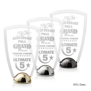 Beveled Acrylic Arch Award on Cast Metal Hemisphere Base