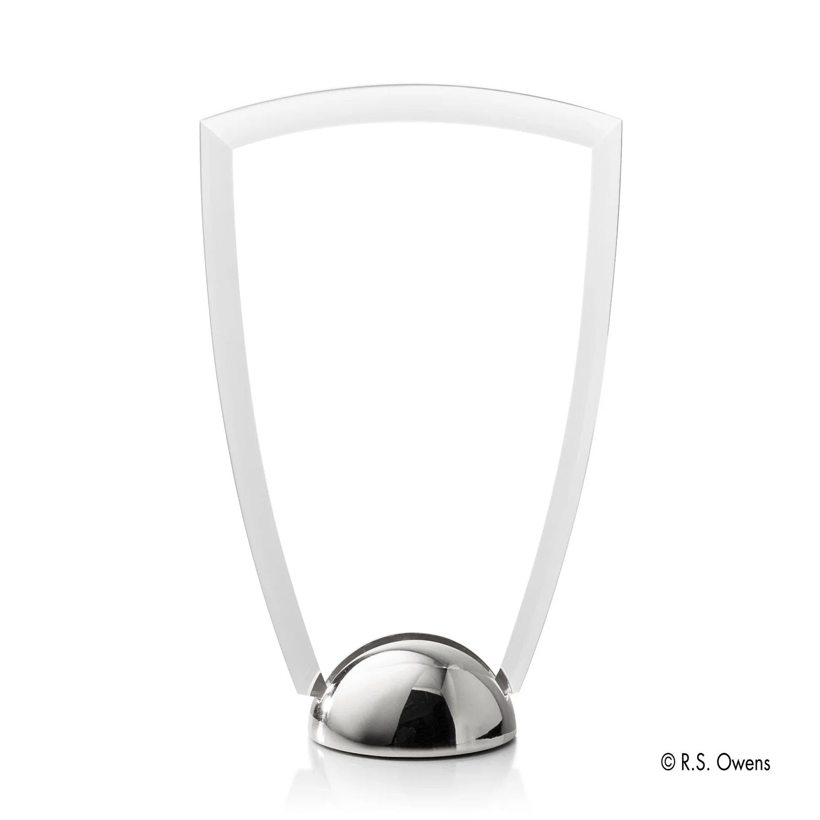 Custom Beveled Acrylic Arch Award on Cast Metal Hemisphere Base for dealer and partner awards