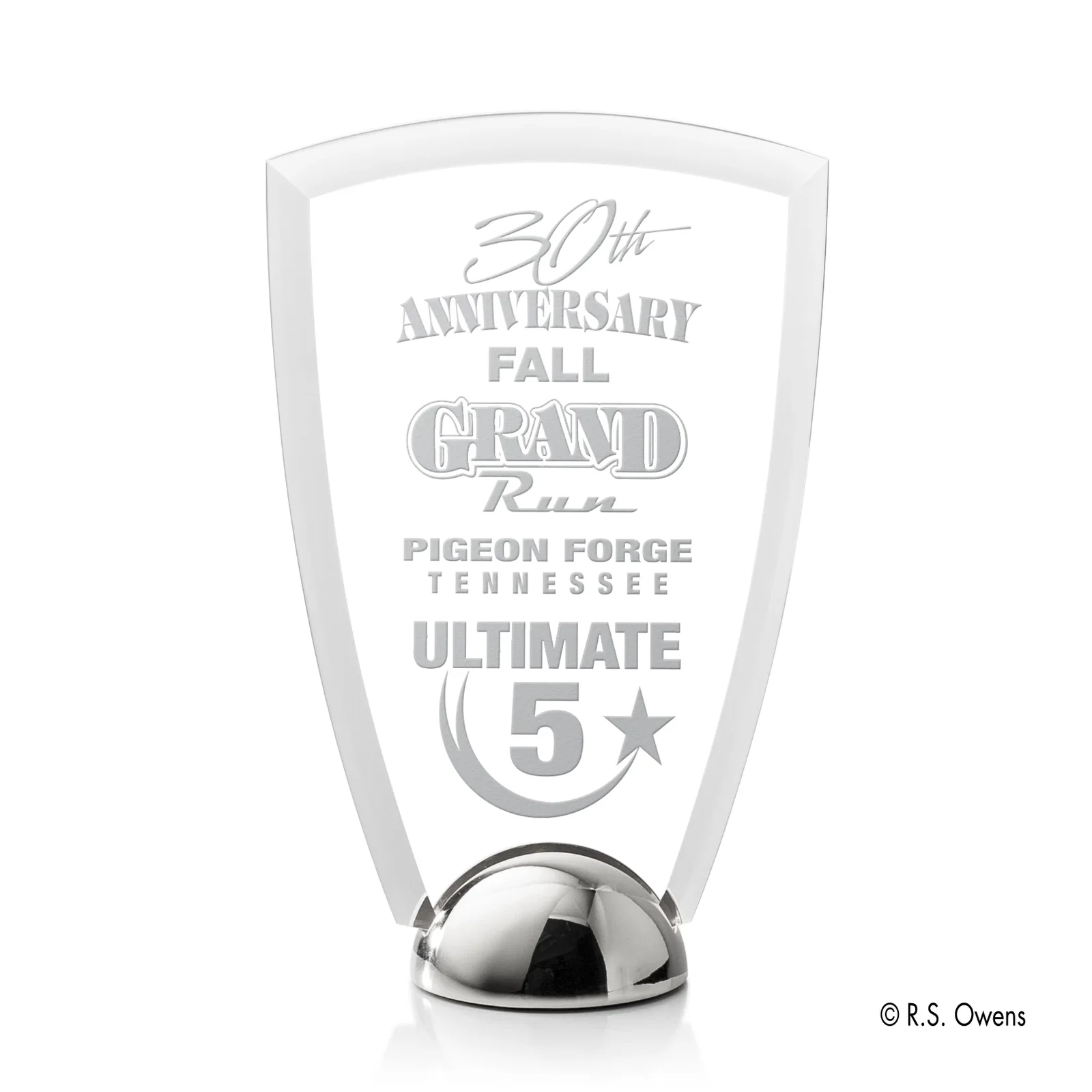 Custom Beveled Acrylic Arch Award on Cast Metal Hemisphere Base for sales achievement awards