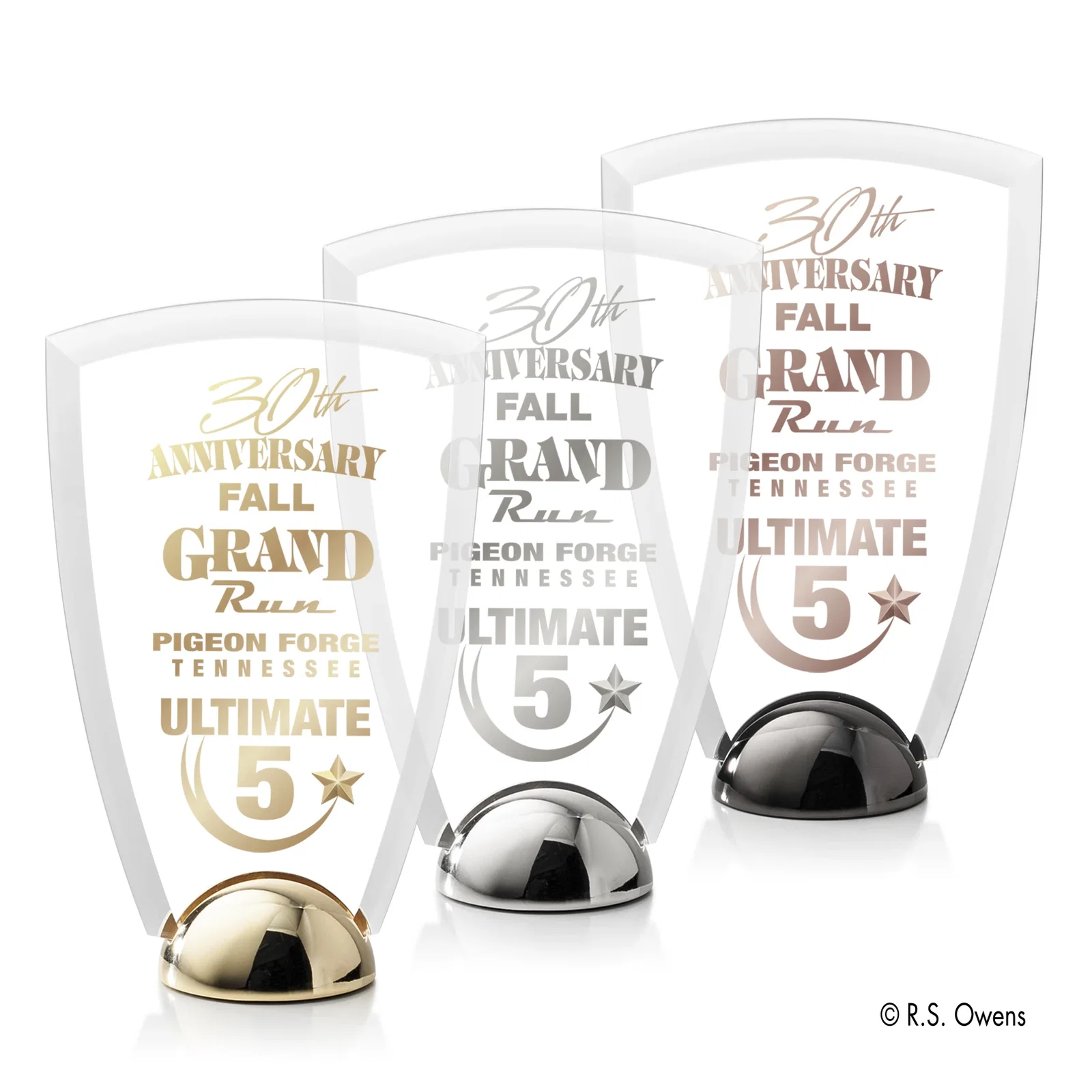 Custom Beveled Acrylic Arch Award on Cast Metal Hemisphere Base for retirement presentations